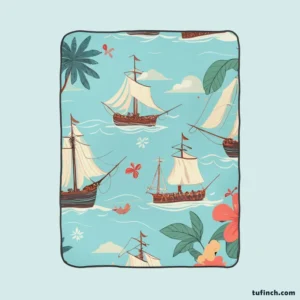 Hawaii Theme Old Tail Ship Fleece Blanket 1