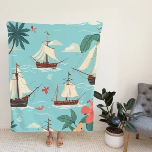 Hawaii Theme Old Tail Ship Fleece Blanket