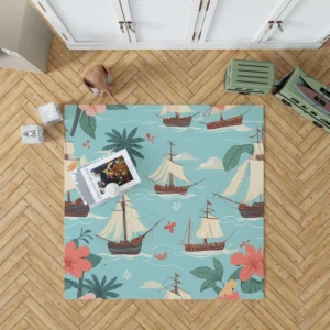 Hawaii Theme Old Tail Ship Rug