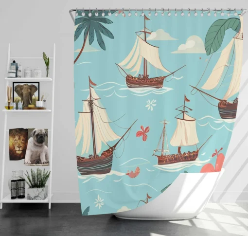 Hawaii Theme Old Tail Ship Shower Curtain