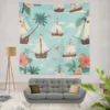 Hawaii Theme Old Tail Ship Wall Tapestry