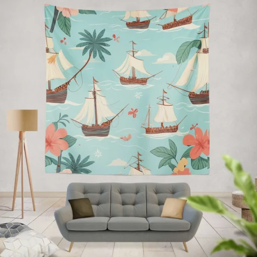 Hawaii Theme Old Tail Ship Wall Tapestry