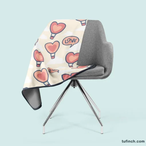 Heart Hot Air Balloon Love Pattern Fleece Blanket 2