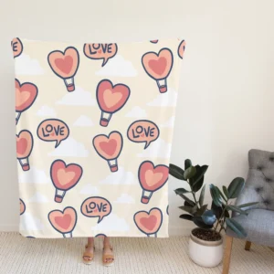 Heart Hot Air Balloon Love Pattern Fleece Blanket