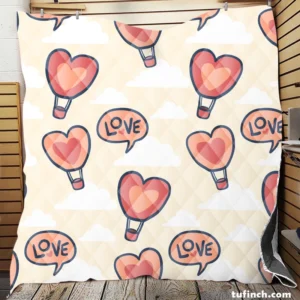 Heart Hot Air Balloon Love Pattern Quilt Blanket