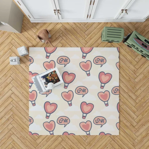 Heart Hot Air Balloon Love Pattern Rug