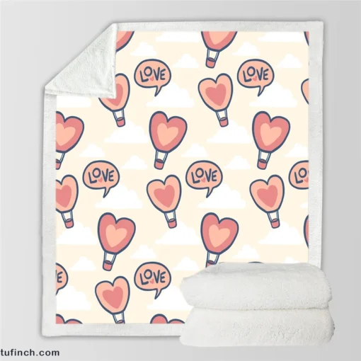 Heart Hot Air Balloon Love Pattern Sherpa Fleece Blanket