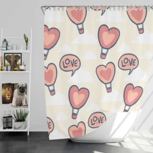 Heart Hot Air Balloon Love Pattern Shower Curtain