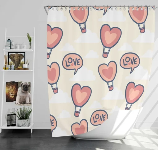 Heart Hot Air Balloon Love Pattern Shower Curtain