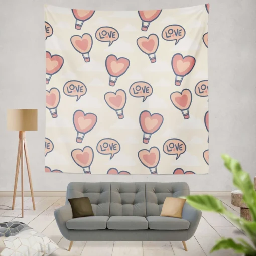 Heart Hot Air Balloon Love Pattern Wall Tapestry