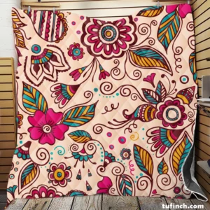 Henna Mehndi Floral Design Quilt Blanket