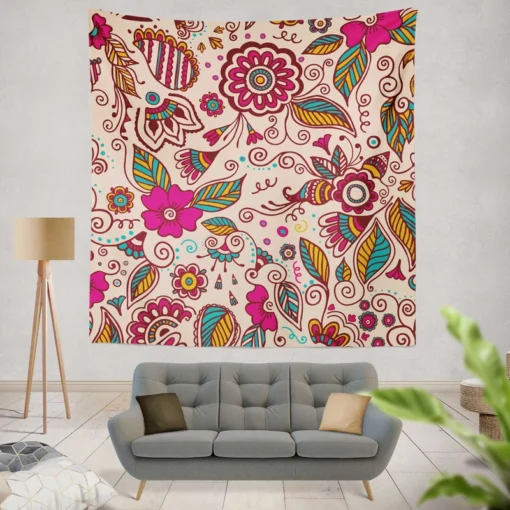 Henna Mehndi Floral Design Wall Tapestry