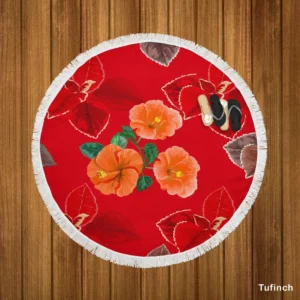 Hibiscus Flowers Pattern Round Beach Towel