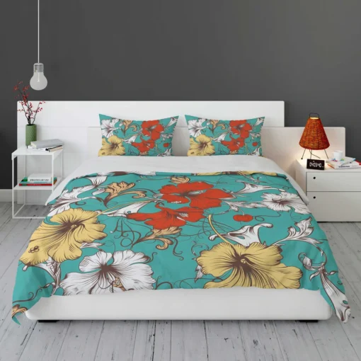 Hibiscus Flowers Print Bedding Set 1