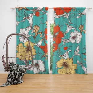 Hibiscus Flowers Print Curtain