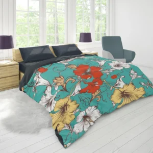 Hibiscus Flowers Print Duvet Cover 1