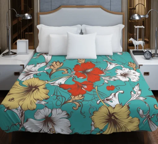 Hibiscus Flowers Print Duvet Cover