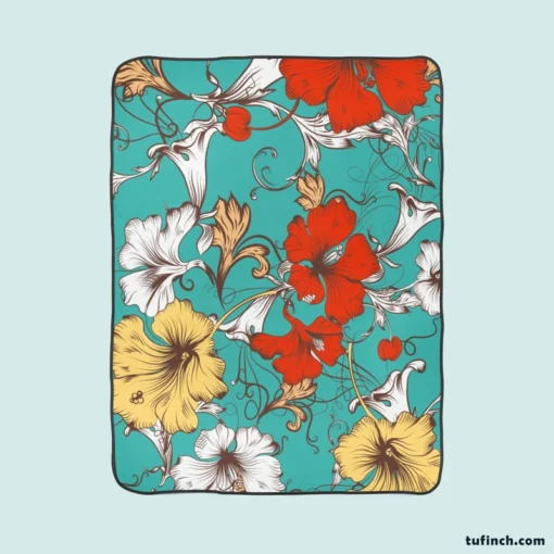 Hibiscus Flowers Print Fleece Blanket 1