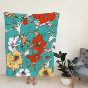 Hibiscus Flowers Print Fleece Blanket