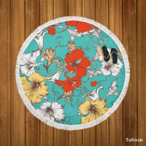 Hibiscus Flowers Print Round Beach Towel