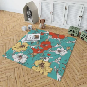 Hibiscus Flowers Print Rug 1