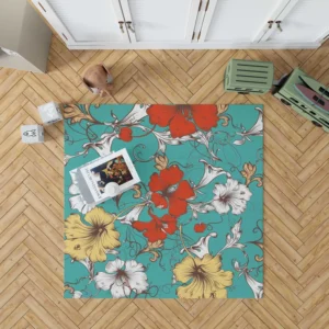 Hibiscus Flowers Print Rug