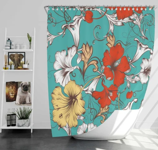 Hibiscus Flowers Print Shower Curtain