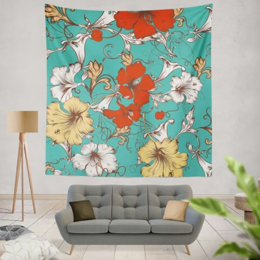 Hibiscus Flowers Print Wall Tapestry