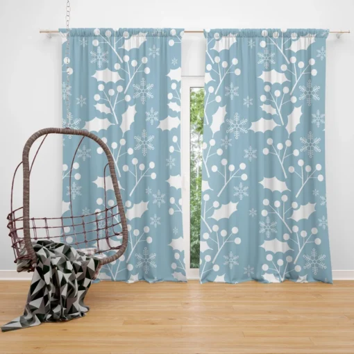 Holly berry Leaves In White Print Curtain