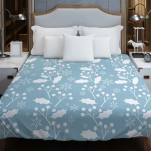 Holly berry Leaves In White Print Duvet Cover