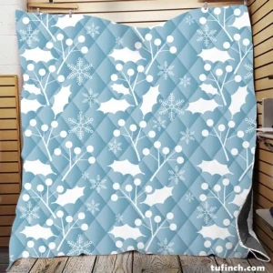 Holly berry Leaves In White Print Quilt Blanket