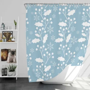 Holly berry Leaves In White Print Shower Curtain