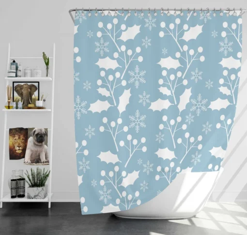 Holly berry Leaves In White Print Shower Curtain