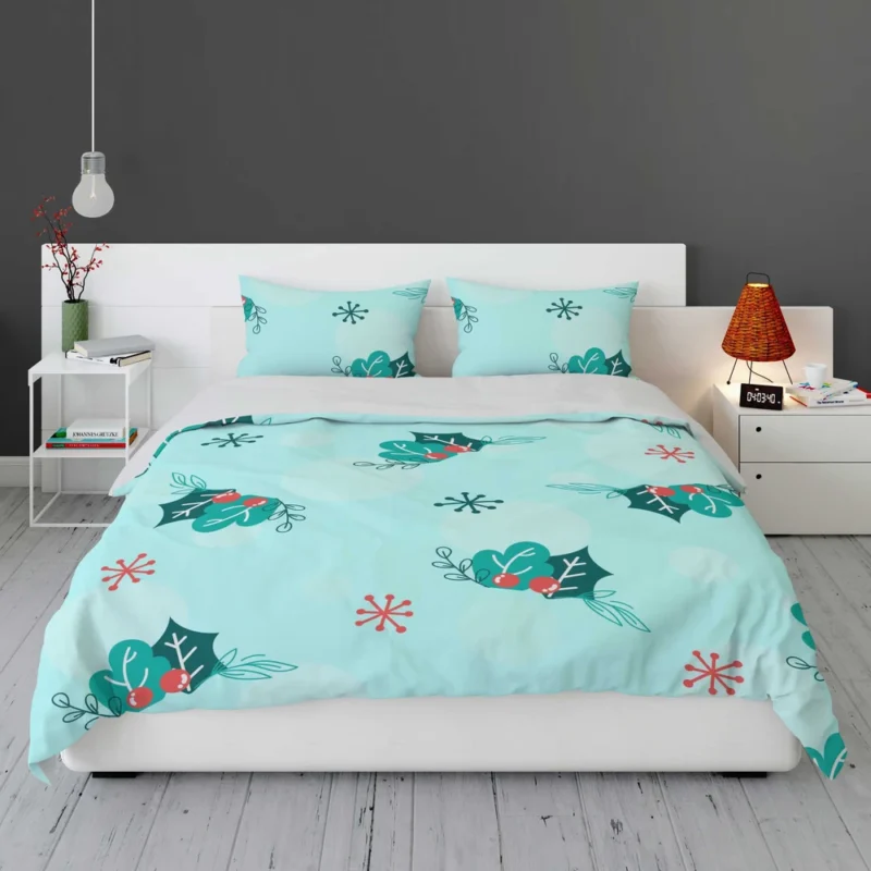 Holly berry Snowflakes Hand Drawn Bedding Set 1