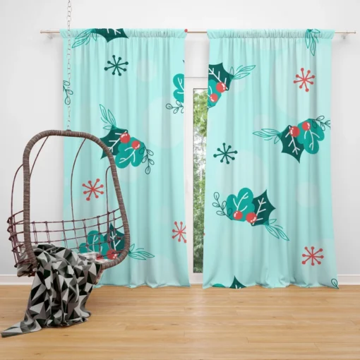 Holly berry Snowflakes Hand Drawn Curtain