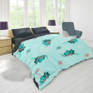 Holly berry Snowflakes Hand Drawn Duvet Cover 1