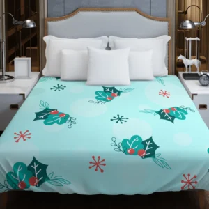 Holly berry Snowflakes Hand Drawn Duvet Cover