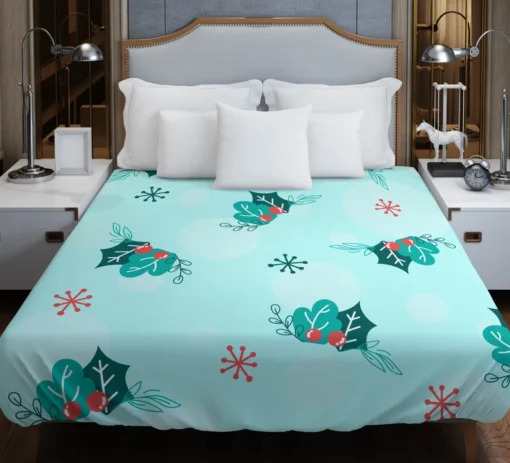 Holly berry Snowflakes Hand Drawn Duvet Cover