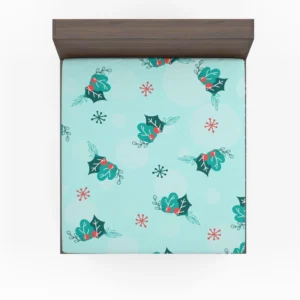 Holly berry Snowflakes Hand Drawn Fitted Sheet