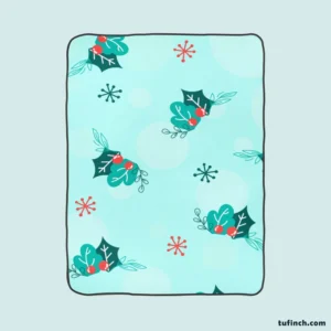 Holly berry Snowflakes Hand Drawn Fleece Blanket 1