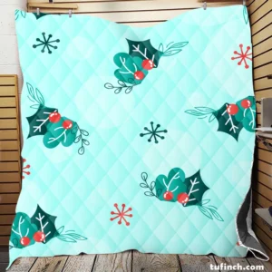 Holly berry Snowflakes Hand Drawn Quilt Blanket