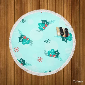 Holly berry Snowflakes Hand Drawn Round Beach Towel