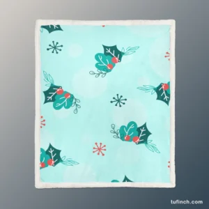 Holly berry Snowflakes Hand Drawn Sherpa Fleece Blanket 1