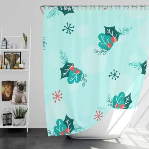 Holly berry Snowflakes Hand Drawn Shower Curtain