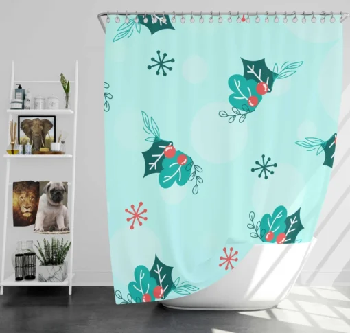 Holly berry Snowflakes Hand Drawn Shower Curtain