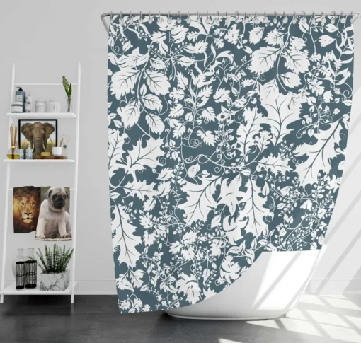 Hollybush Leaf Toile Pattern Shower Curtain