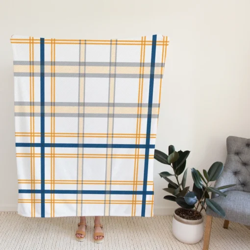 Horizontal Stripe Pattern Checkered Plaid Fleece Blanket