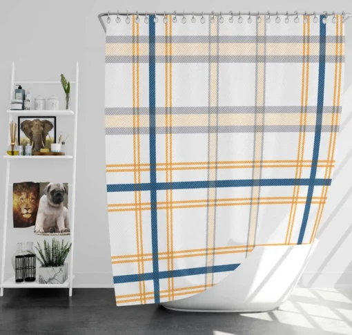 Horizontal Stripe Pattern Checkered Plaid Shower Curtain