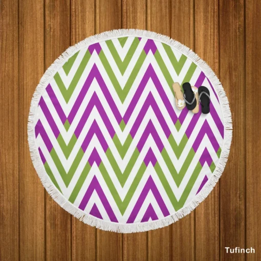 Horizontal Zigzag Chevron Stripes Round Beach Towel