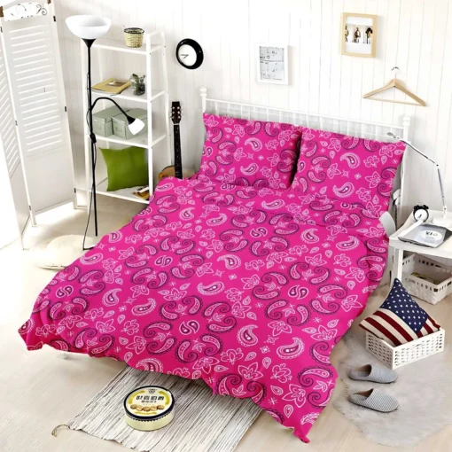 Hot Pink Floral Print Paisley Bedding Set